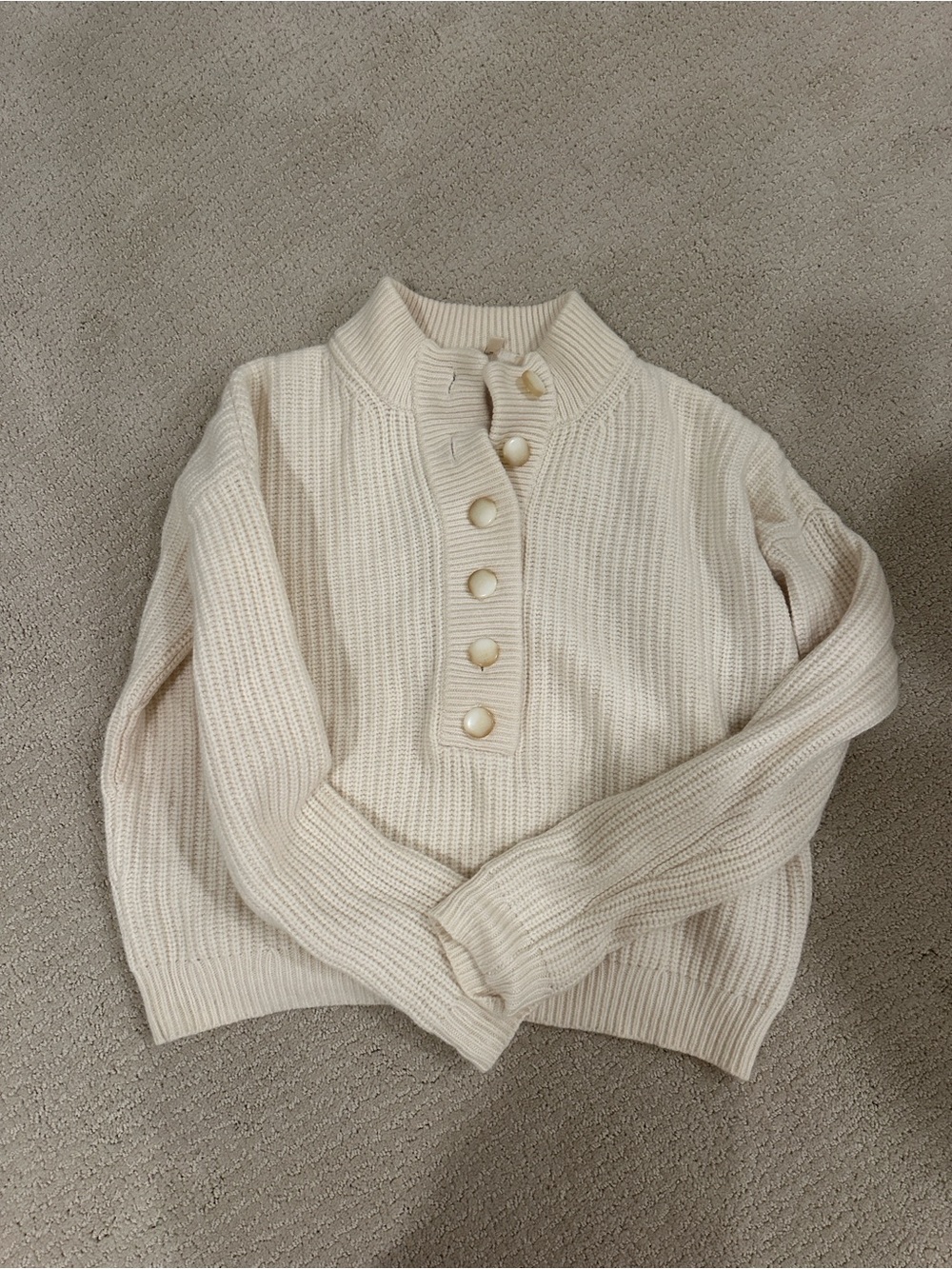 Sezane Cream Ribbed Button-Front Lucas Sweater - Picture 3 of 6